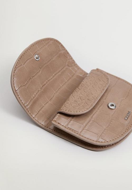 MANGO - Croc-effect flap purse - medium brown