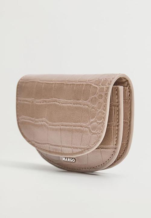 MANGO - Croc-effect flap purse - medium brown