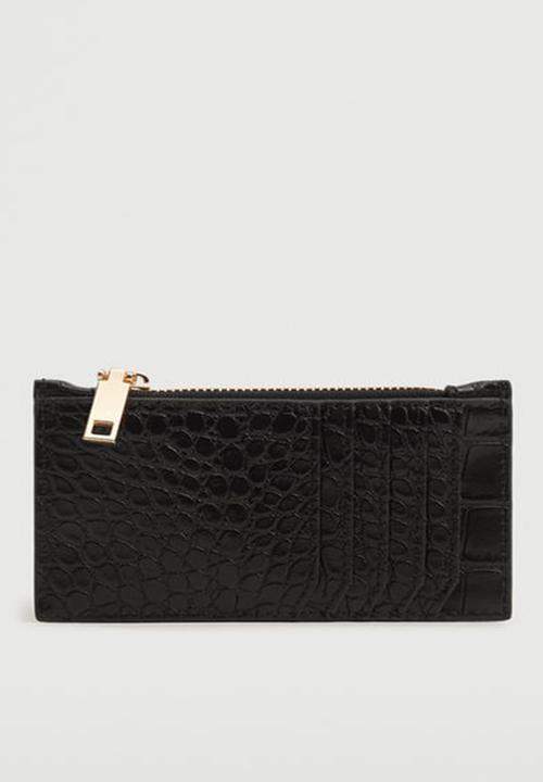 MANGO - Croc-effect card holder - black