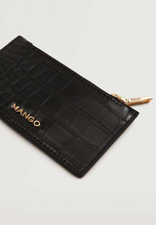 MANGO - Croc-effect card holder - black