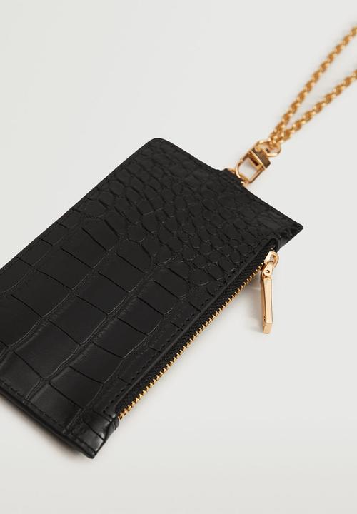 MANGO - Croc-effect cardholder with chain - black