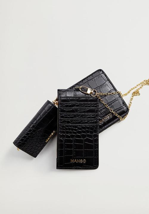 MANGO - Croc-effect cardholder with chain - black