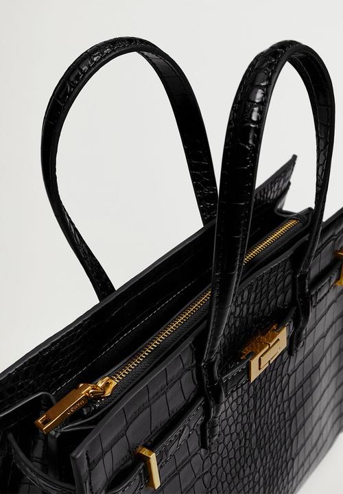 MANGO - Croc-effect shopper bag - black