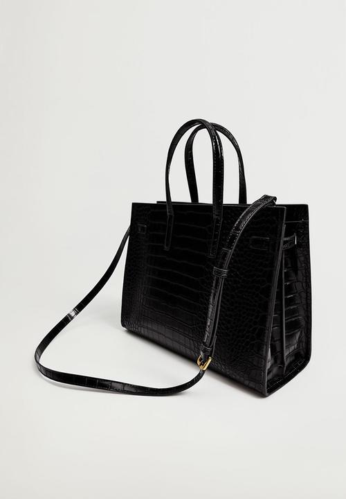 MANGO - Croc-effect shopper bag - black