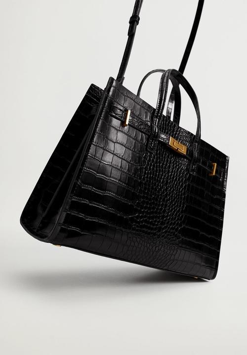 MANGO - Croc-effect shopper bag - black
