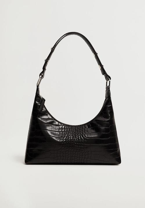 MANGO - Croc-effect baguette bag - black