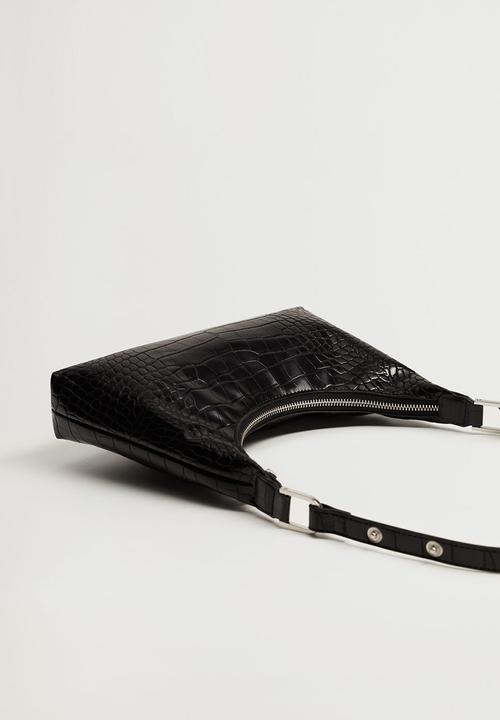 MANGO - Croc-effect baguette bag - black