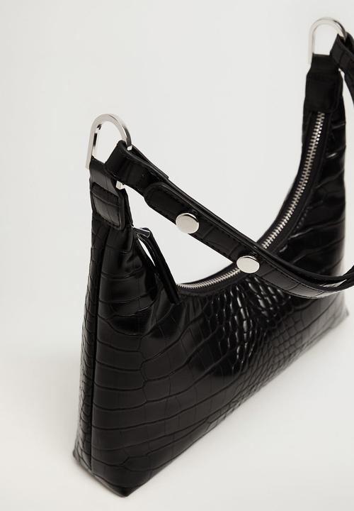MANGO - Croc-effect baguette bag - black