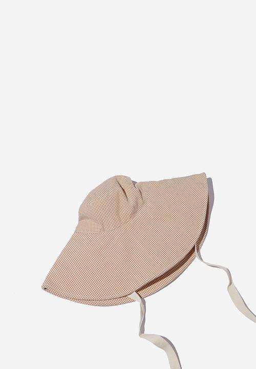 Rubi - Alice wide brim sun hat - camel micro gingham