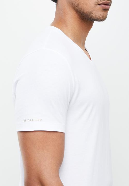 Giordano - Solid V-neck base tee - white 