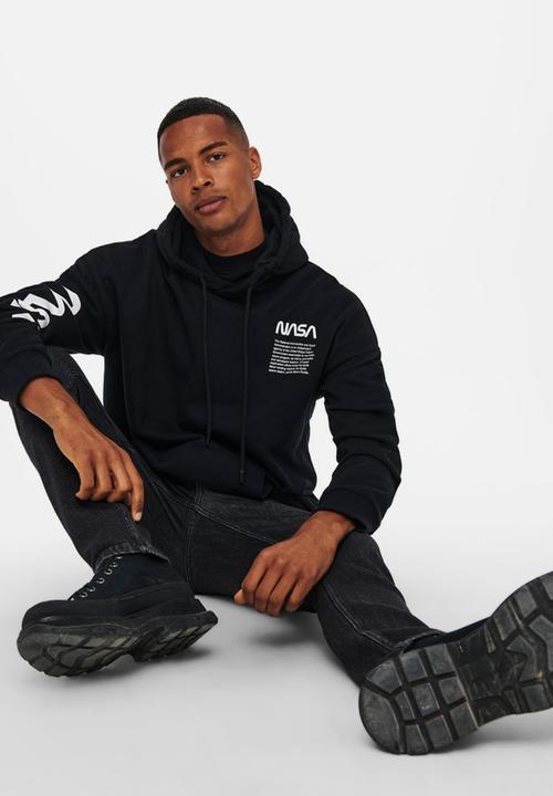 Only & Sons - Nasa life rlx sweat hoodie - black
