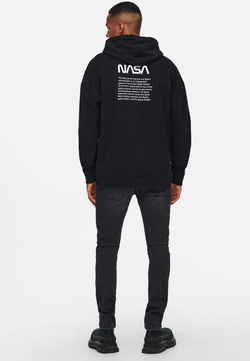 Only & Sons - Nasa life rlx sweat hoodie - black