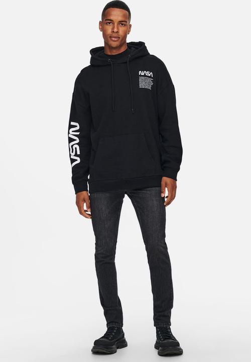 Only & Sons - Nasa life rlx sweat hoodie - black