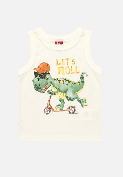 Bee Loop - Baby boys dino tee & shorts set - off white & red