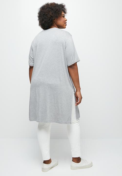 edit Plus - Longline deep slit tee - grey
