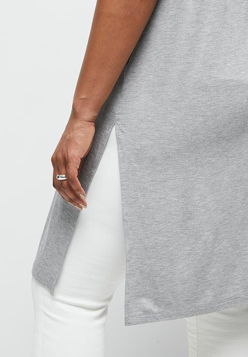 edit Plus - Longline deep slit tee - grey