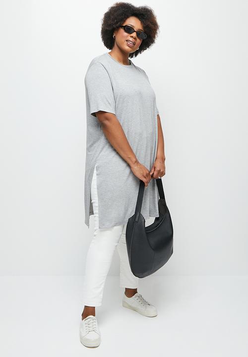 edit Plus - Longline deep slit tee - grey