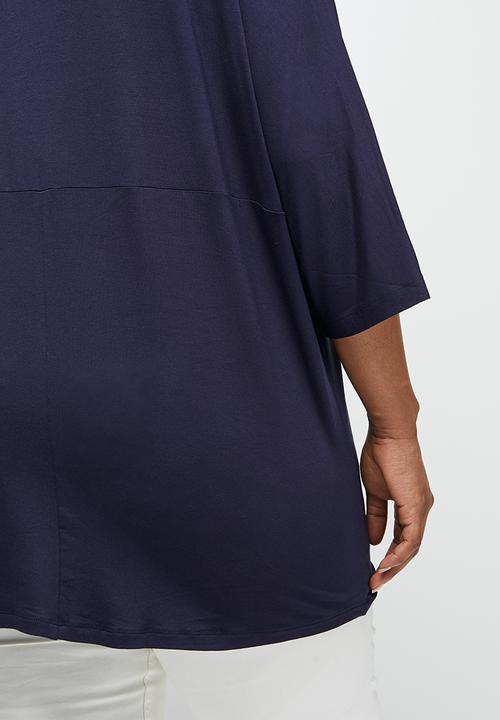edit Plus - Longline knit V-neck tee - navy
