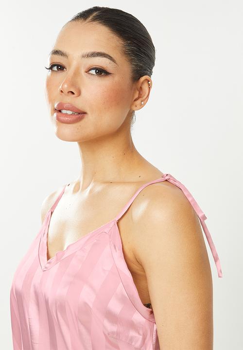Missguided - Tie strap stripe cami top short - pink