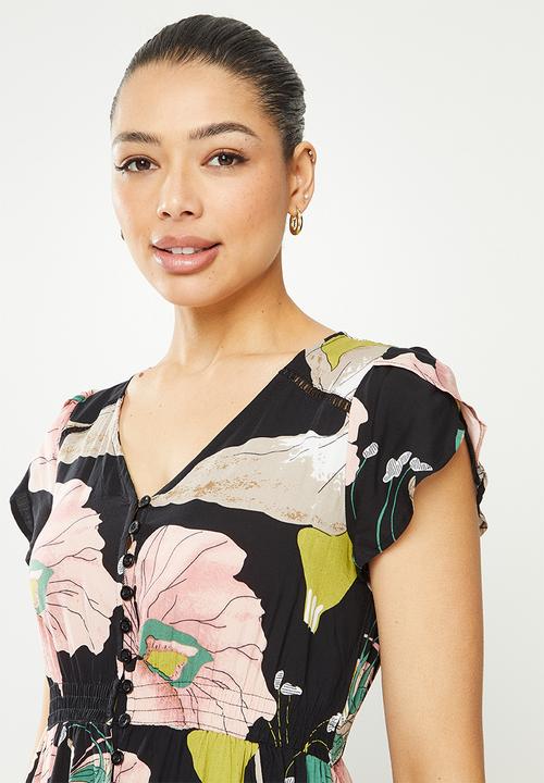 Revenge - Floral sleeveless maxi dress - black