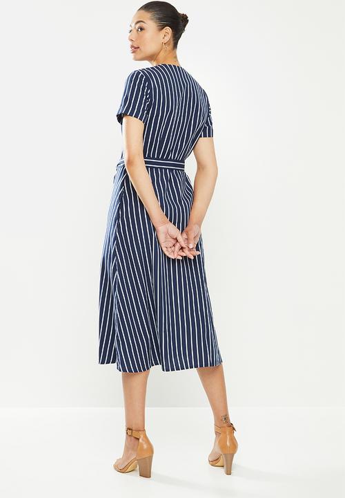 POLO - Jilla short sleeve stripe shirt dress - white & navy 