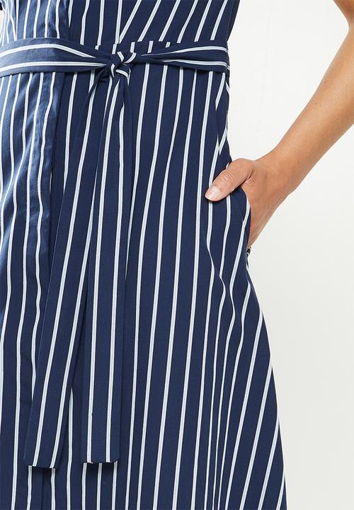 POLO - Jilla short sleeve stripe shirt dress - white & navy 