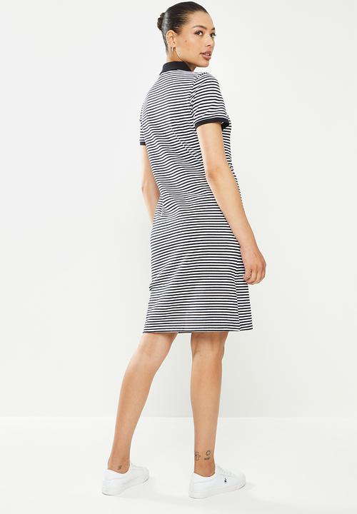 POLO - Maya short sleeve stripe golfer dress -  black & white 