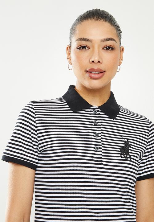 POLO - Maya short sleeve stripe golfer dress -  black & white 
