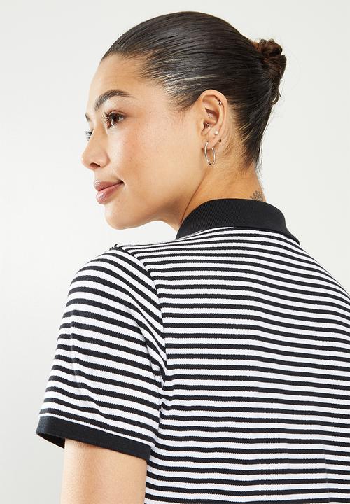 POLO - Maya short sleeve stripe golfer dress -  black & white 
