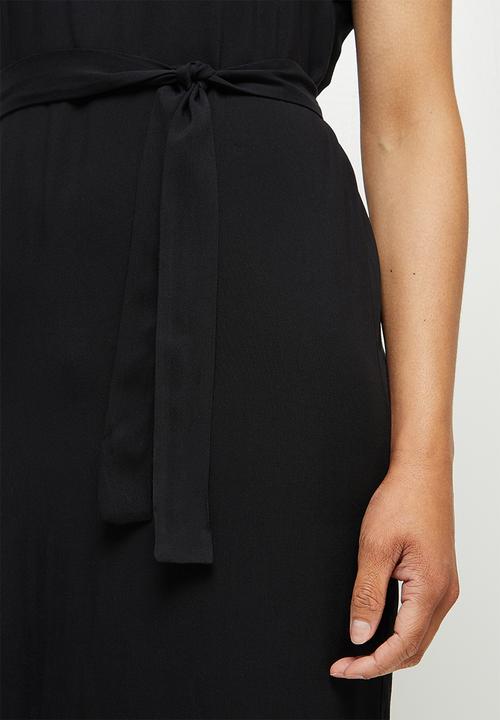 edit - Notch neck belted tunic dress - black
