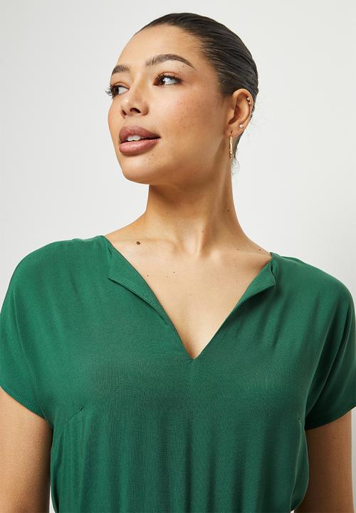 edit - Notch neck belted tunic dress - dark green