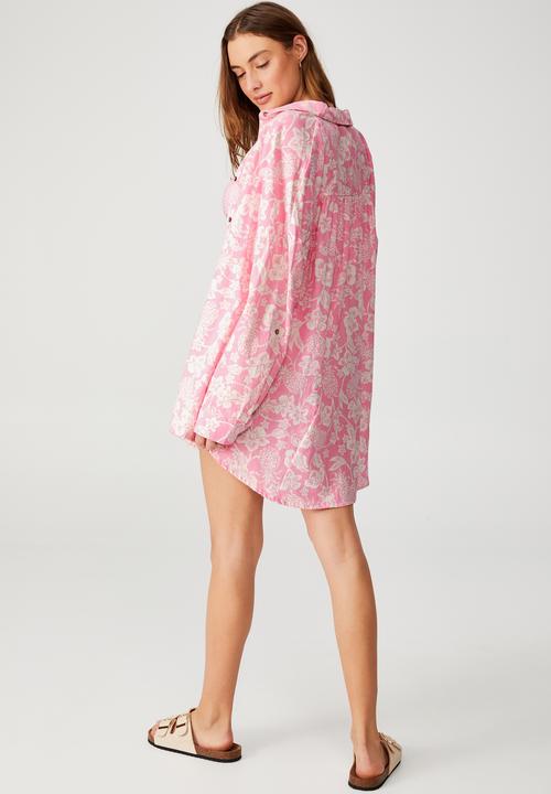 Cotton On - Swing beach shirt - pineapple hisbiscus bubblegum
