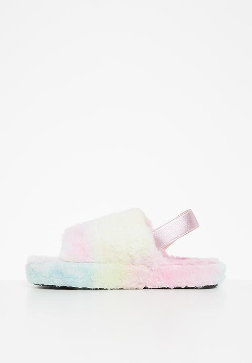 Rebel Republic - Girls fluffy slide slipper - multi
