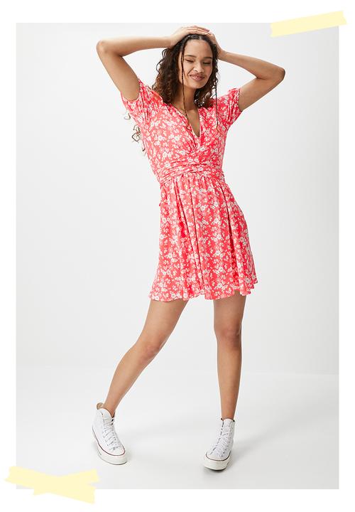 Blake - Fit and flare wrap front mini - pink