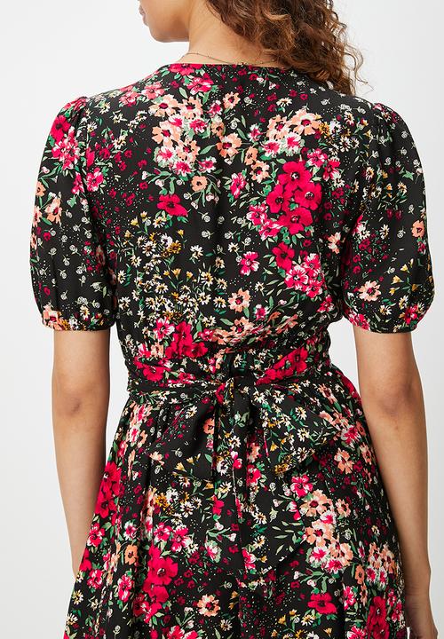 Blake - Fit and flare wrap front mini - multi 