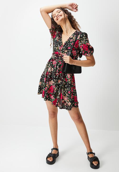Blake - Fit and flare wrap front mini - multi 