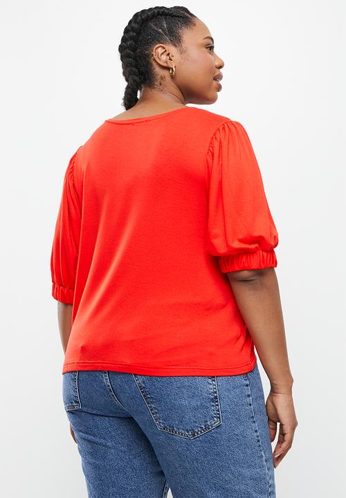 Me&B - Plus basic puff sleeve tee - red
