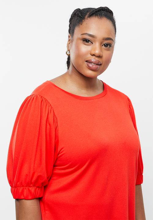 Me&B - Plus basic puff sleeve tee - red