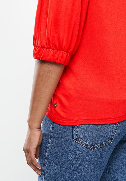 Me&B - Plus basic puff sleeve tee - red