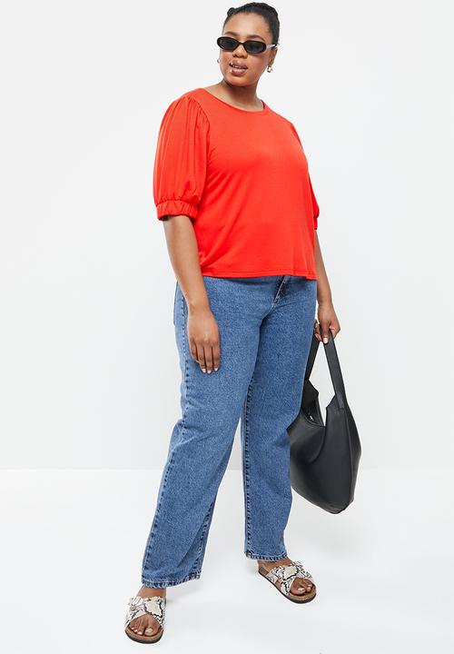 Me&B - Plus basic puff sleeve tee - red