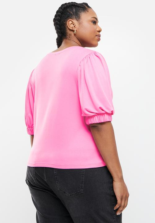 Me&B - Plus basic puff sleeve tee - pink