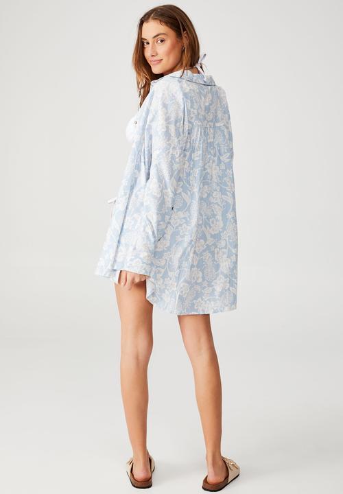 Cotton On - Swing beach shirt - pineapple hisbiscus sea salt blue