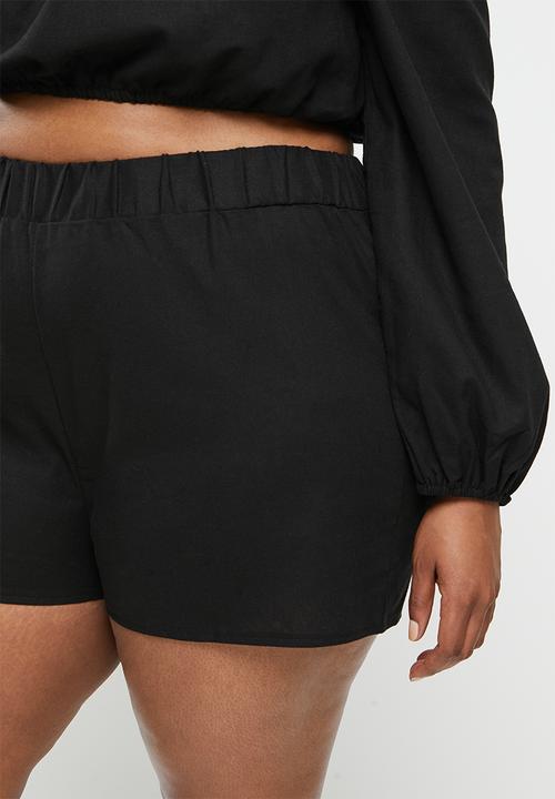 Missguided - Plus linen look crop short co-ord - black