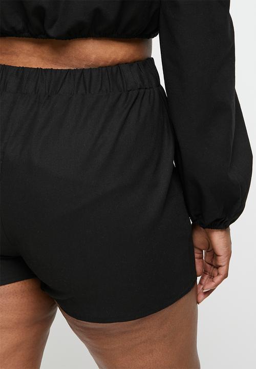 Missguided - Plus linen look crop short co-ord - black
