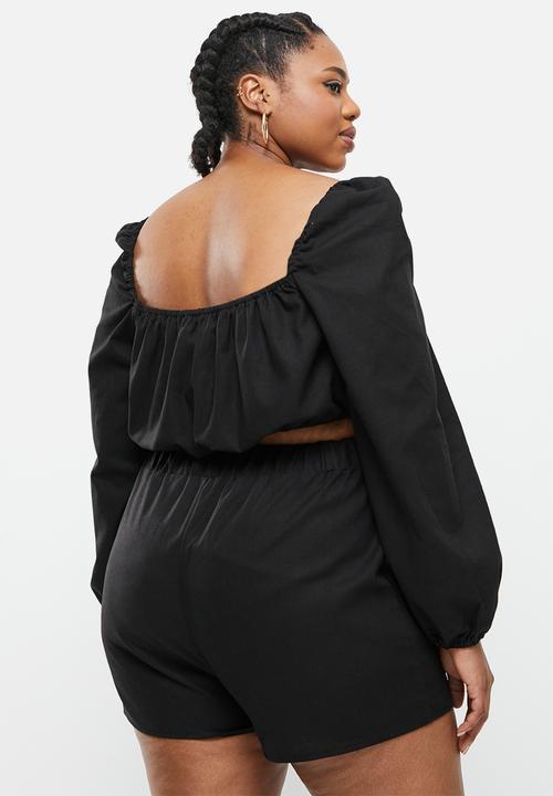 Missguided - Plus linen look crop top co-ord - black