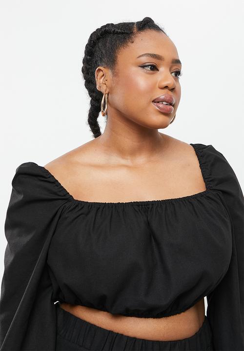 Missguided - Plus linen look crop top co-ord - black