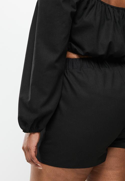 Missguided - Plus linen look crop top co-ord - black