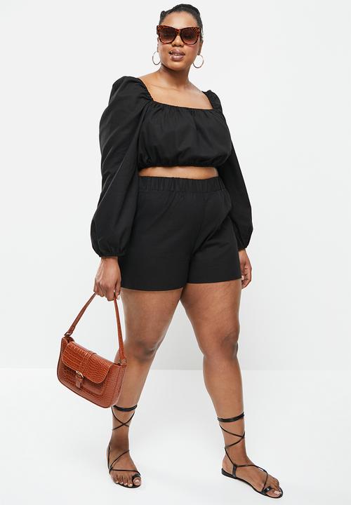 Missguided - Plus linen look crop top co-ord - black