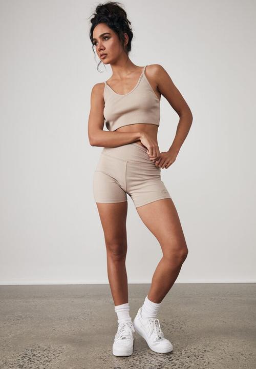 Factorie - Cheeky high waisted printed bike short - brown mushroom