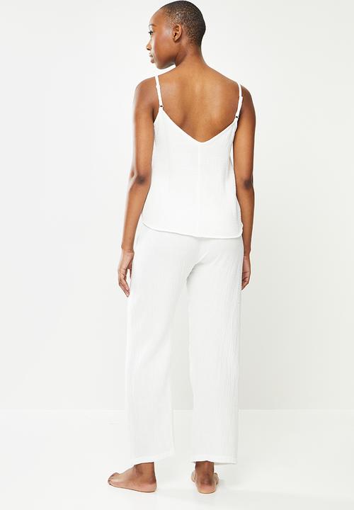 Superbalist - 100% cotton sleep cami & pants set - white